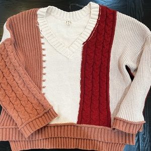 POL Color Block Knit Sweater Mixed Knit
